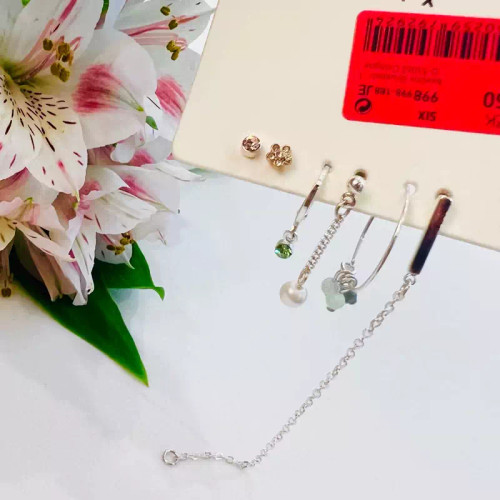 پک گوشواره تابه تا میخی و حلقه ای گل و نگین