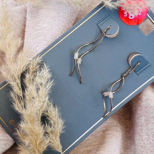 گوشواره ی روکش طلا اویزی مدل بخیه
