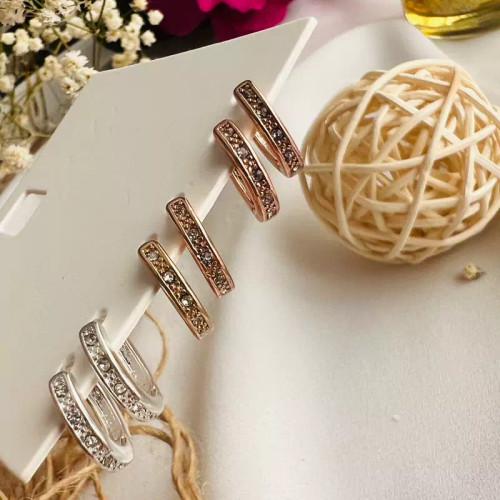 گوشواره حلقه ای سه رنگ رنگین دار طلایی نقره ای مسی