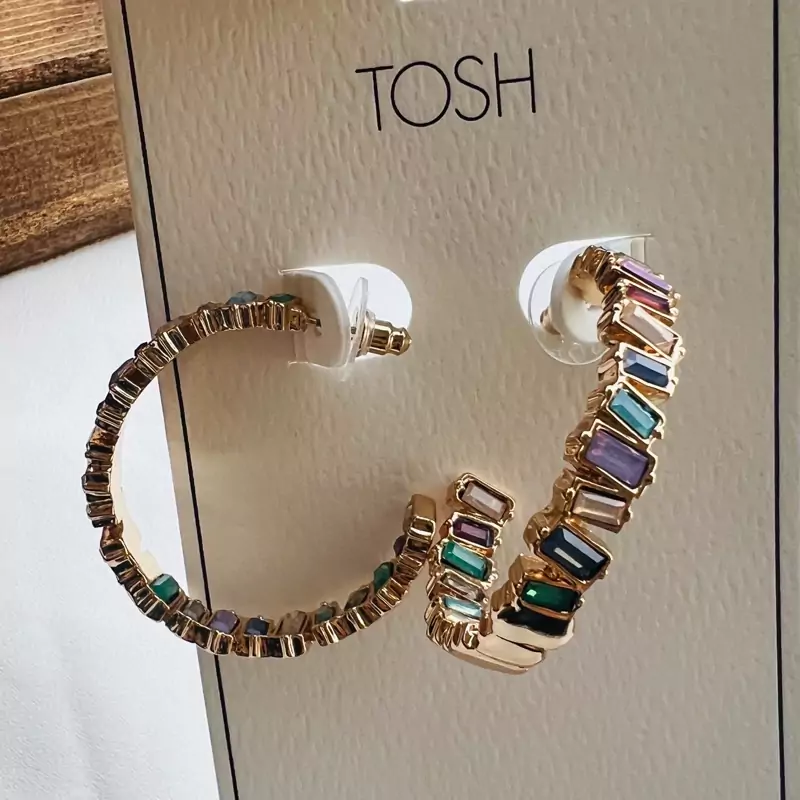 گوشواره حلقه درشت نگین سنگ جواهری مولتی کالر برند لوکس و لاکچری tosh