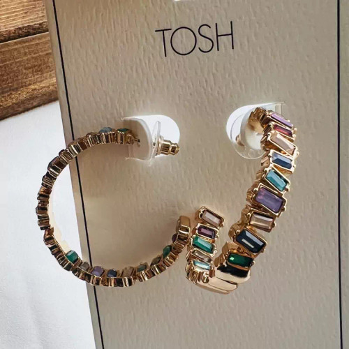 گوشواره حلقه درشت نگین سنگ جواهری مولتی کالر برند لوکس و لاکچری tosh