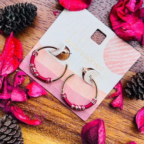 گوشواره حلقه ای نخ زرشکی بسیار شیک