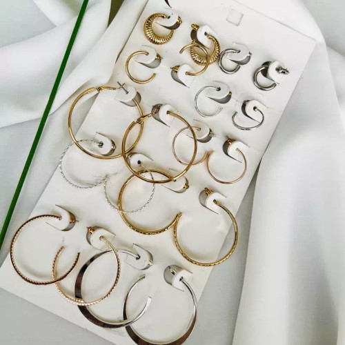 پک گوشواره ده عددی حلقه ای ساده و طرحدار در سایز های مختلف