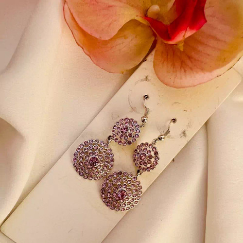 گوشواره اویز دایره ای نگین یاسی
