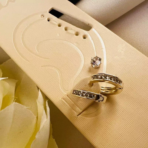 پک گوشواره حلقه ای نگین دار و تک نگین