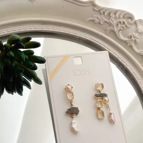 پک گوشواره تا به تا جواهری با سنگ و مروارید طبیعی برند tosh