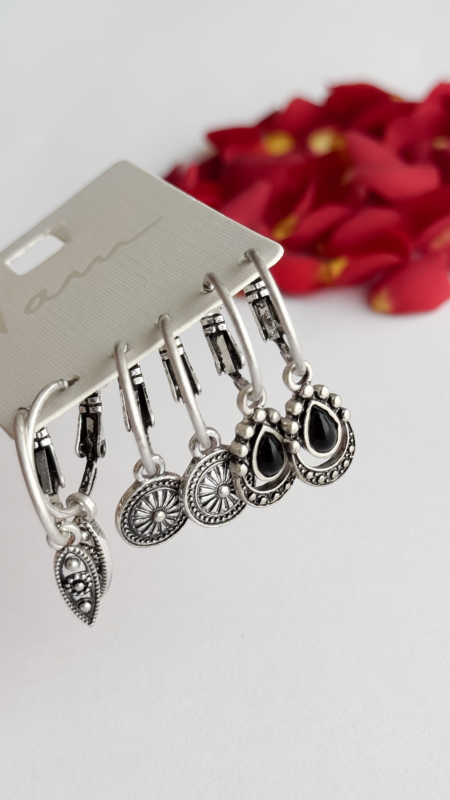 پک سه عددی گوشواره حلقه ای معرقی گوشواره نقره ای گوشواره سیاه قلم