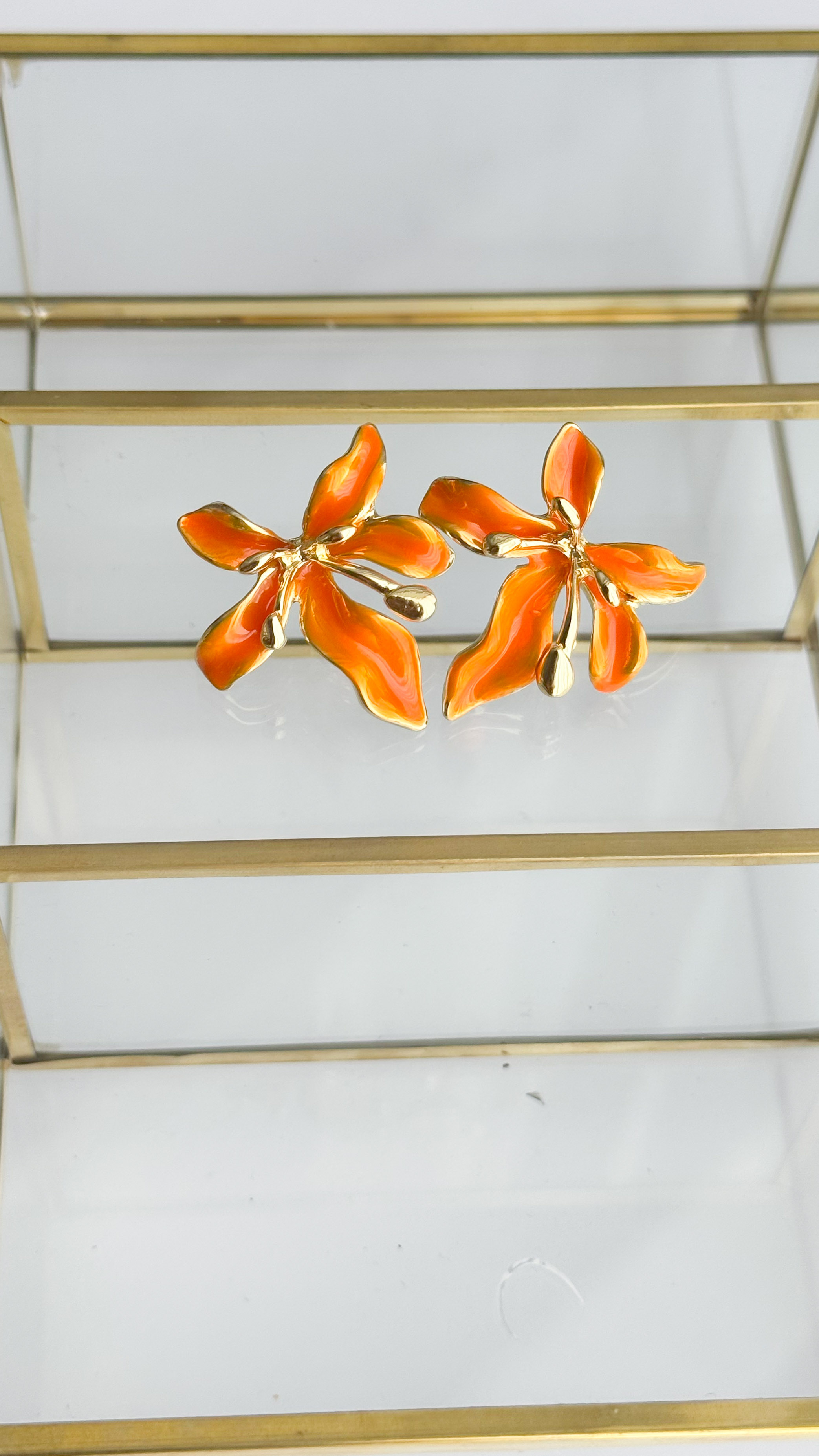 گوشواره گل میناکاری گوشواره نارنجی گوشواره میناکاری