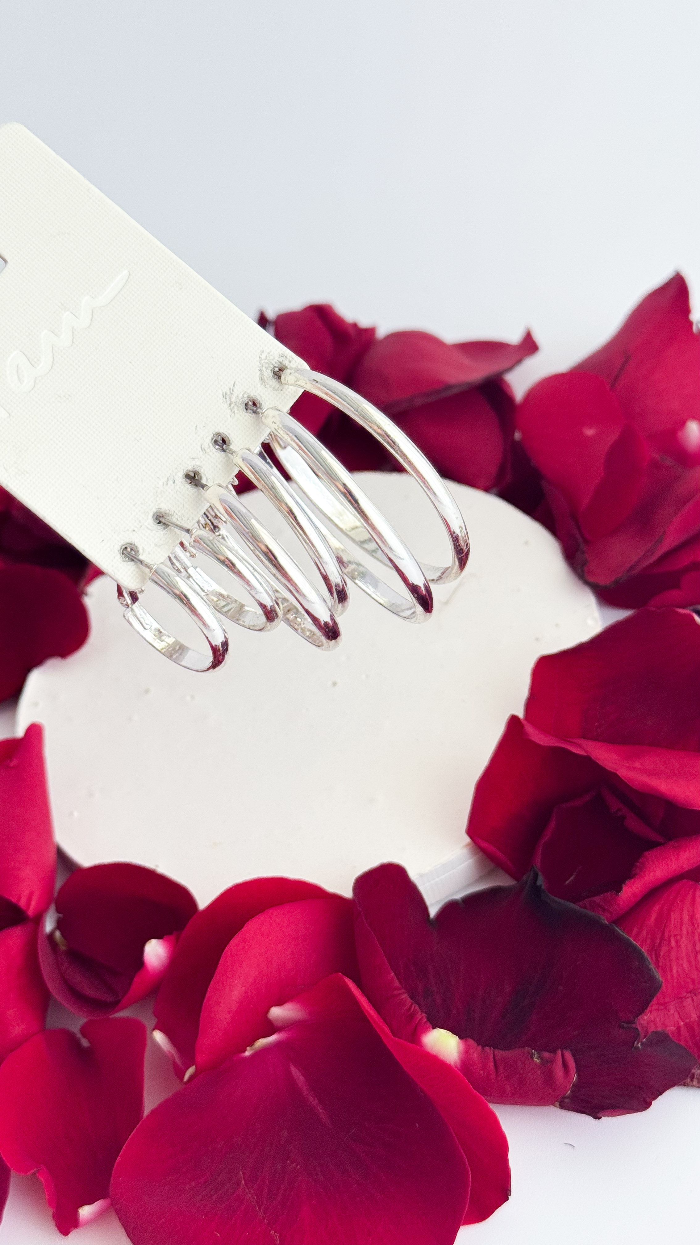 پک سه عددی گوشواره حلقه ای نقره ای با اشکال جزیی